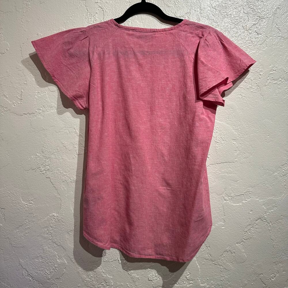 harve benard Size Small Linen Blouse Cotton Blend Washable Short Sleeve Pink - Picture 2 of 8